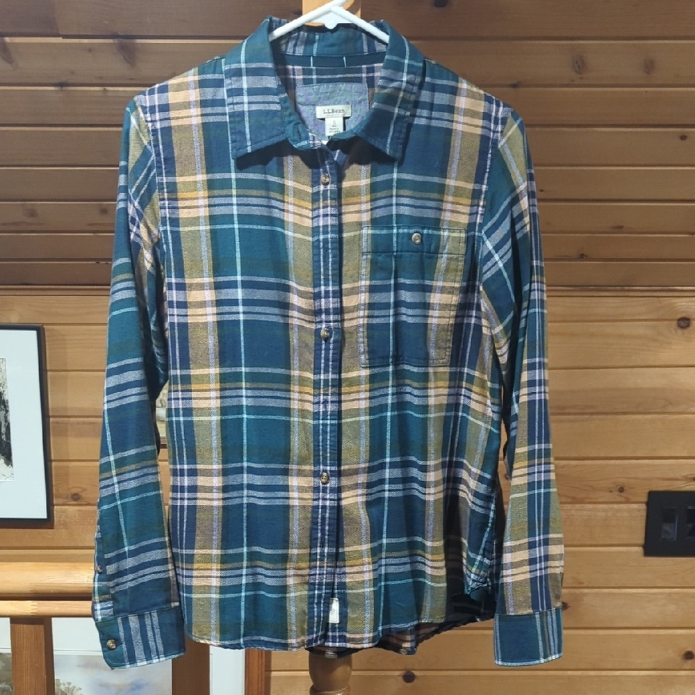 L.L. Bean Women's Casual Plaid Shirt - Teal and Mustard